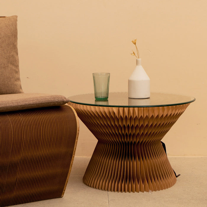 Contemporary Creative Glass Acrylic Kraft Paper Round Cone Coffee Table 1-Tier For Living Room