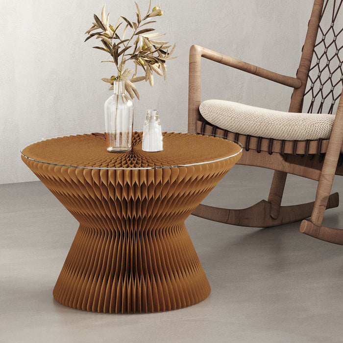 Contemporary Creative Glass Acrylic Kraft Paper Round Cone Coffee Table 1-Tier For Living Room