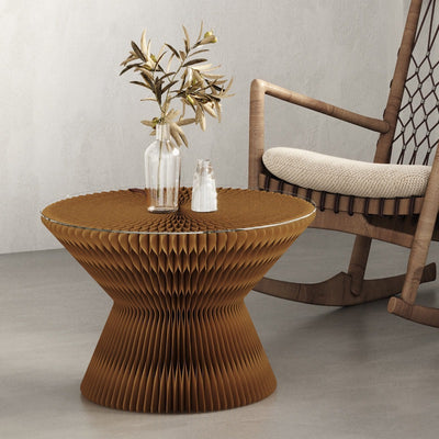 Contemporary Creative Glass Acrylic Kraft Paper Round Cone Coffee Table 1-Tier For Living Room