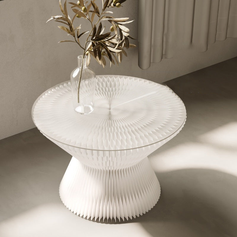 Contemporary Creative Glass Acrylic Kraft Paper Round Cone Coffee Table 1-Tier For Living Room