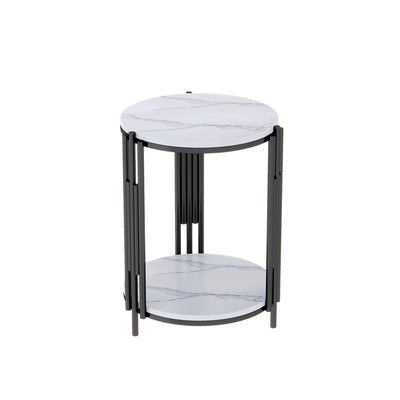 Contemporary Scandinavian Sintered Stone Iron Round Narrow Side Table 2-Tier For Living Room