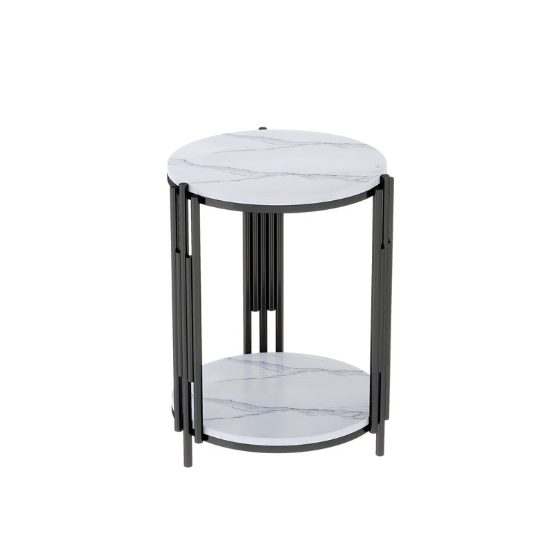 Contemporary Scandinavian Sintered Stone Iron Round Narrow Side Table 2-Tier For Living Room