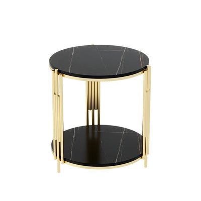 Contemporary Scandinavian Sintered Stone Iron Round Narrow Side Table 2-Tier For Living Room