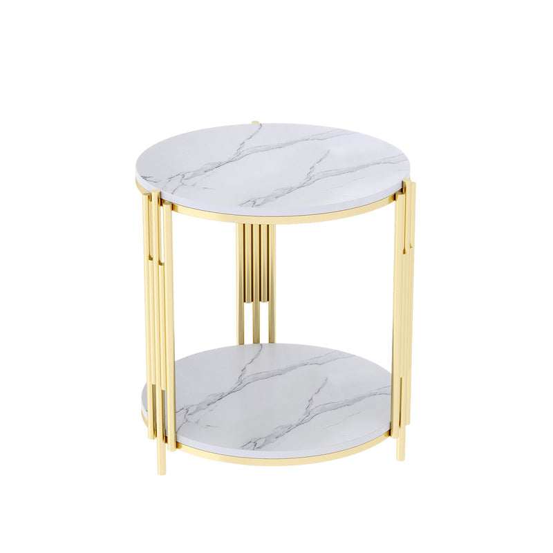 Contemporary Scandinavian Sintered Stone Iron Round Narrow Side Table 2-Tier For Living Room
