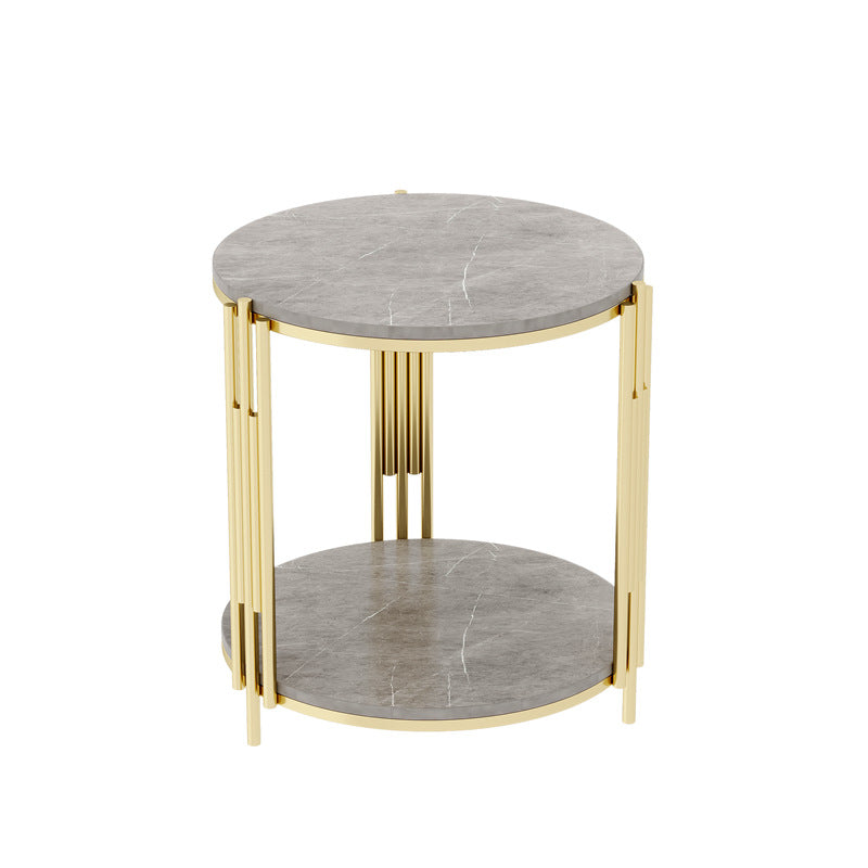 Contemporary Scandinavian Sintered Stone Iron Round Narrow Side Table 2-Tier For Living Room