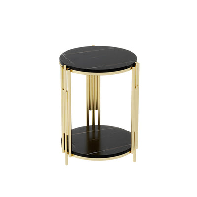 Contemporary Scandinavian Sintered Stone Iron Round Narrow Side Table 2-Tier For Living Room