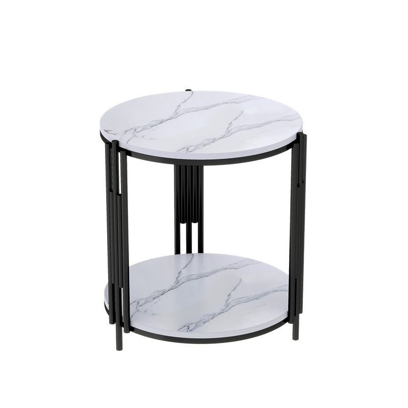 Contemporary Scandinavian Sintered Stone Iron Round Narrow Side Table 2-Tier For Living Room