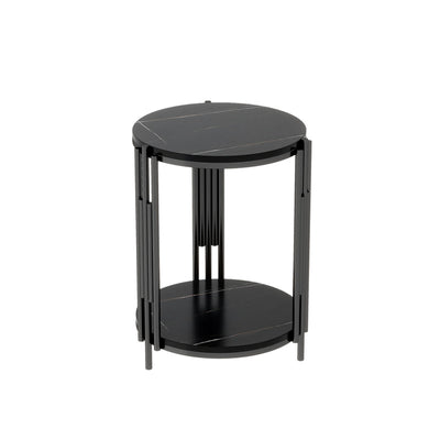 Contemporary Scandinavian Sintered Stone Iron Round Narrow Side Table 2-Tier For Living Room