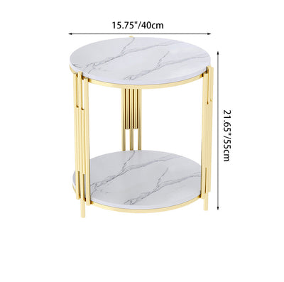 Contemporary Scandinavian Sintered Stone Iron Round Narrow Side Table 2-Tier For Living Room