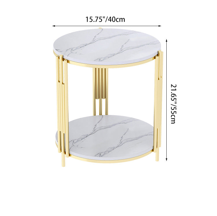 Contemporary Scandinavian Sintered Stone Iron Round Narrow Side Table 2-Tier For Living Room