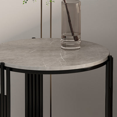 Contemporary Scandinavian Sintered Stone Iron Round Narrow Side Table 2-Tier For Living Room