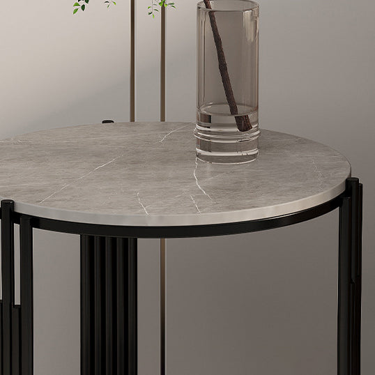 Contemporary Scandinavian Sintered Stone Iron Round Narrow Side Table 2-Tier For Living Room