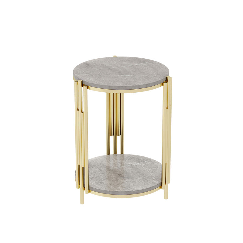 Contemporary Scandinavian Sintered Stone Iron Round Narrow Side Table 2-Tier For Living Room
