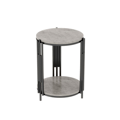 Contemporary Scandinavian Sintered Stone Iron Round Narrow Side Table 2-Tier For Living Room