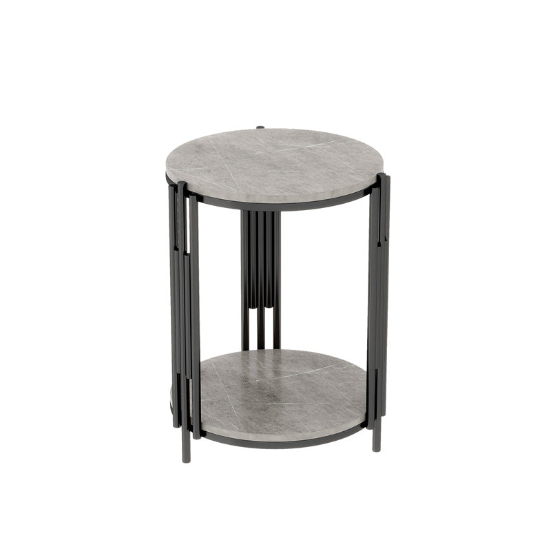 Contemporary Scandinavian Sintered Stone Iron Round Narrow Side Table 2-Tier For Living Room