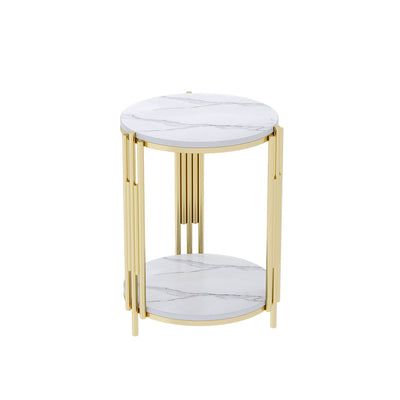 Contemporary Scandinavian Sintered Stone Iron Round Narrow Side Table 2-Tier For Living Room