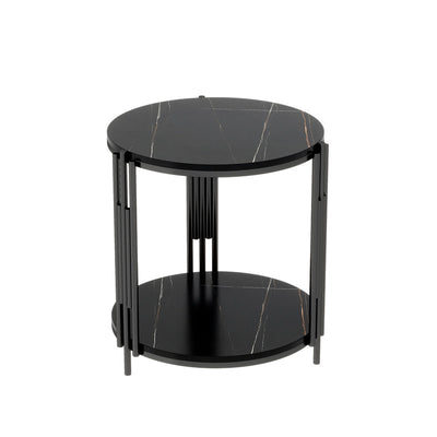 Contemporary Scandinavian Sintered Stone Iron Round Narrow Side Table 2-Tier For Living Room