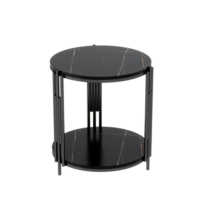 Contemporary Scandinavian Sintered Stone Iron Round Narrow Side Table 2-Tier For Living Room