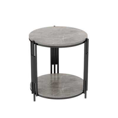 Contemporary Scandinavian Sintered Stone Iron Round Narrow Side Table 2-Tier For Living Room