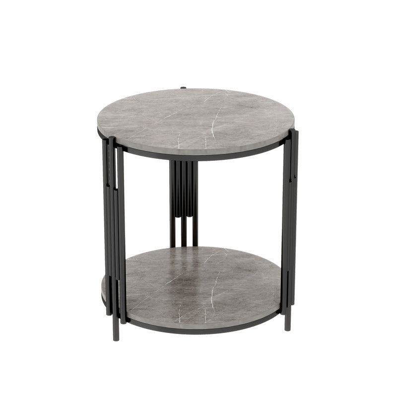 Contemporary Scandinavian Sintered Stone Iron Round Narrow Side Table 2-Tier For Living Room