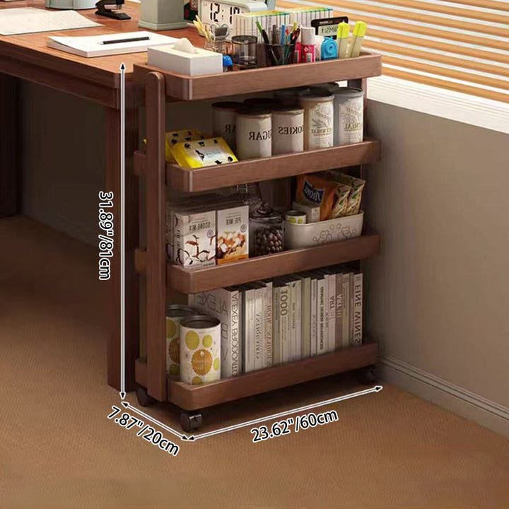 Mesa Auxiliar Rectangular Móvil de Madera Maciza Vintage Tradicional de 4 Niveles para Sala de Estar 