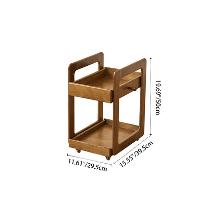 Traditional Japanese Solid Wood Mobile Rounded Square Side Table 2-Tier For Living Room