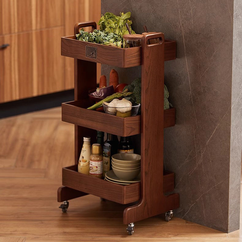 Traditional Vintage Rubberwood Mobile Square Side Table 3-Tier For Living Room