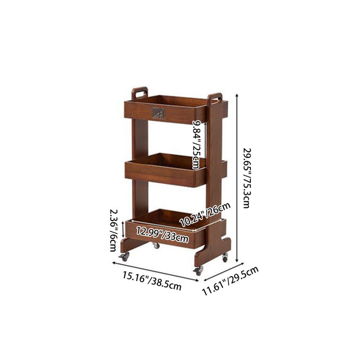 Traditional Vintage Rubberwood Mobile Square Side Table 3-Tier For Living Room