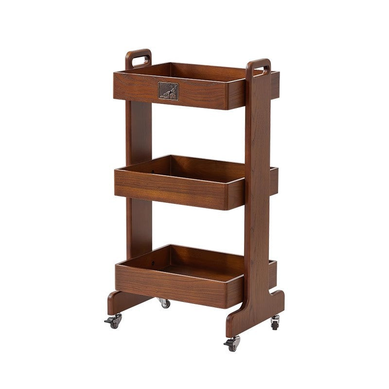Traditional Vintage Rubberwood Mobile Square Side Table 3-Tier For Living Room