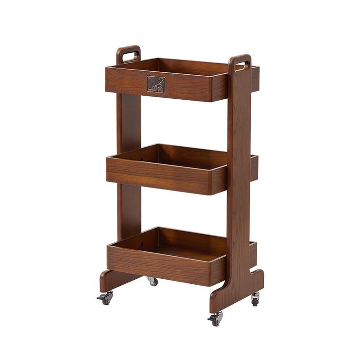 Traditional Vintage Rubberwood Mobile Square Side Table 3-Tier For Living Room