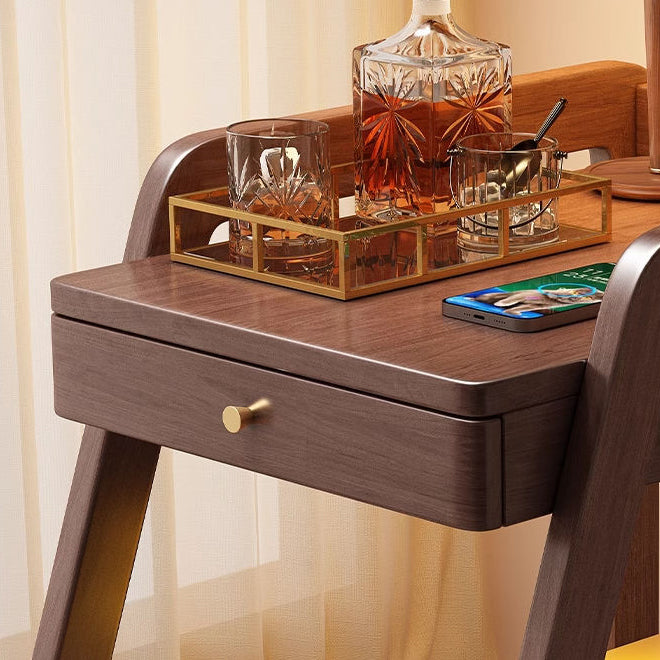 Contemporary Scandinavian Solid Wood Rectangular Trapezoid Side Table 2-Tier For Living Room