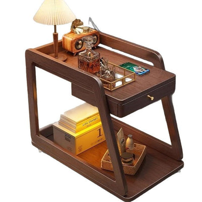 Contemporary Scandinavian Solid Wood Rectangular Trapezoid Side Table 2-Tier For Living Room