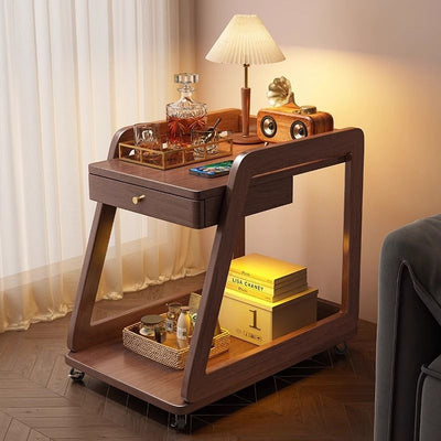Contemporary Scandinavian Solid Wood Rectangular Trapezoid Side Table 2-Tier For Living Room
