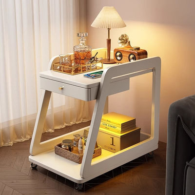 Contemporary Scandinavian Solid Wood Rectangular Trapezoid Side Table 2-Tier For Living Room