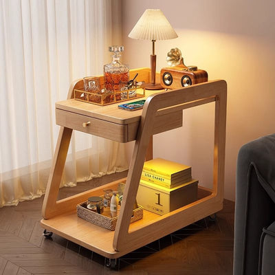 Contemporary Scandinavian Solid Wood Rectangular Trapezoid Side Table 2-Tier For Living Room