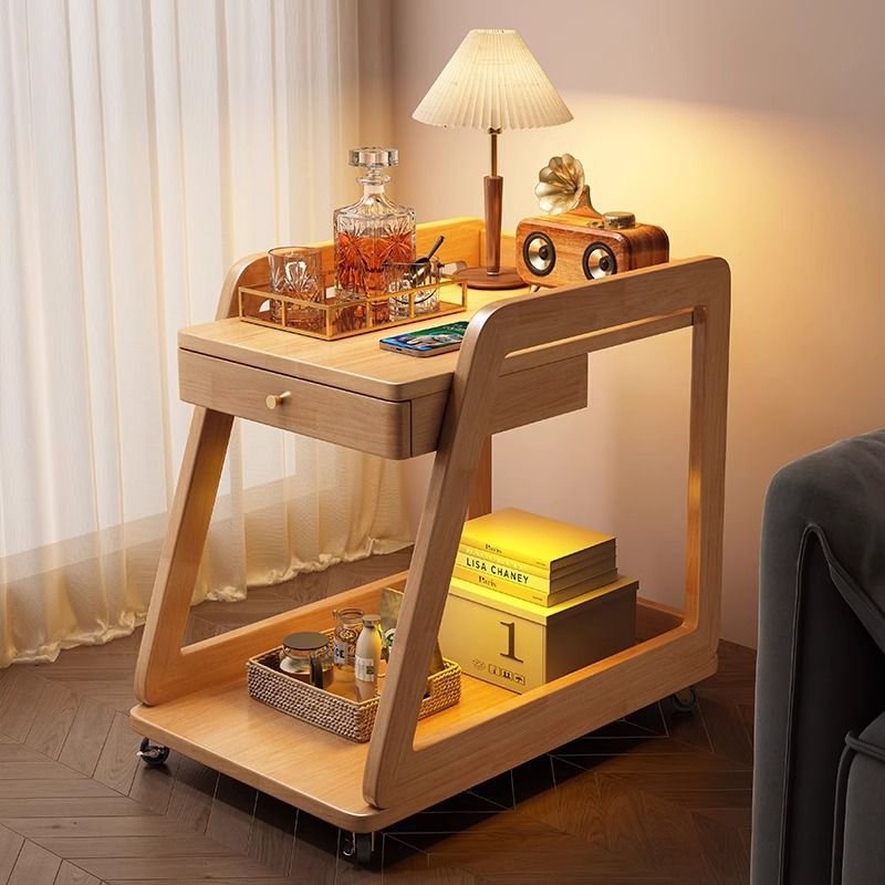 Contemporary Scandinavian Solid Wood Rectangular Trapezoid Side Table 2-Tier For Living Room