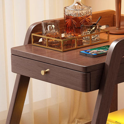 Contemporary Scandinavian Solid Wood Rectangular Trapezoid Side Table 2-Tier For Living Room