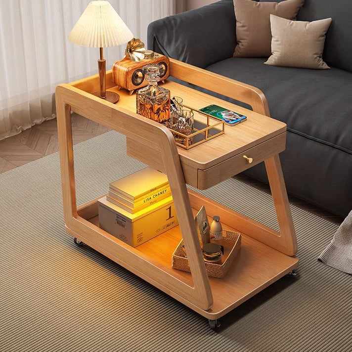 Contemporary Scandinavian Solid Wood Rectangular Trapezoid Side Table 2-Tier For Living Room