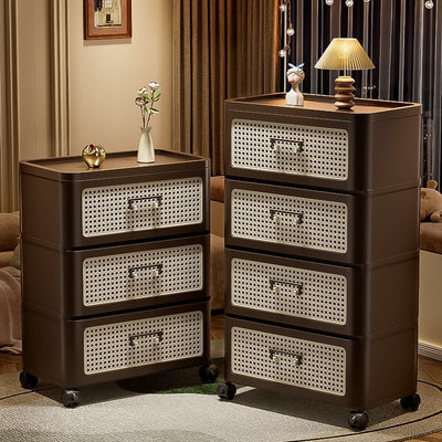 Traditional Chinese Faux Rattan PP Rounded Square Side Table 3/4-Tier For Living Room