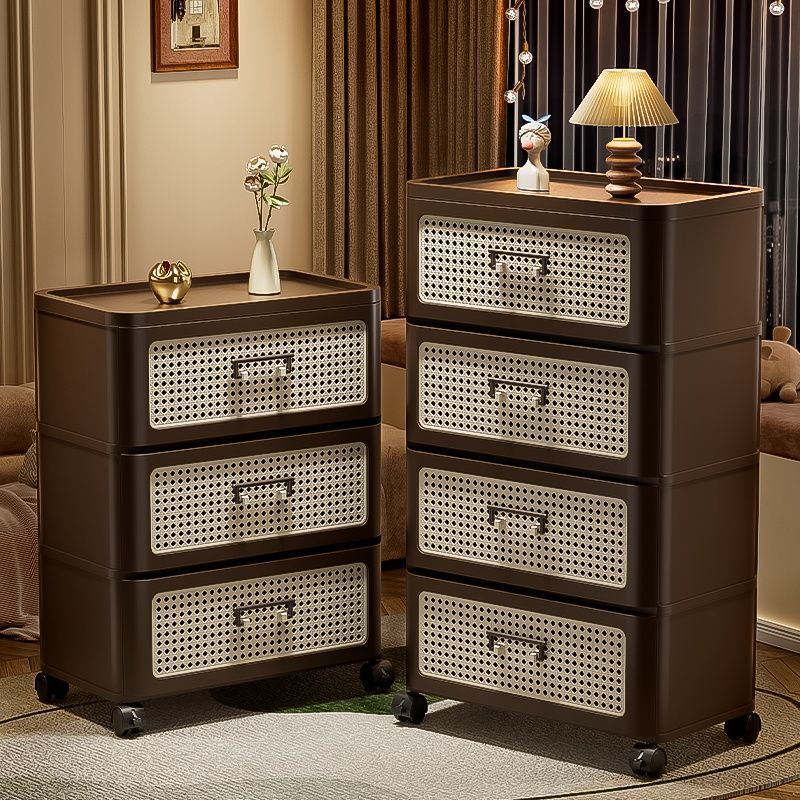 Traditional Chinese Faux Rattan PP Rounded Square Side Table 3/4-Tier For Living Room