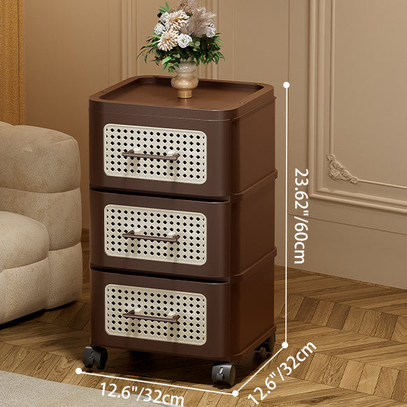 Traditional Chinese Faux Rattan PP Rounded Square Side Table 3/4-Tier For Living Room
