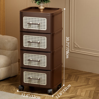 Traditional Chinese Faux Rattan PP Rounded Square Side Table 3/4-Tier For Living Room