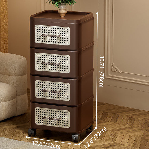 Traditional Chinese Faux Rattan PP Rounded Square Side Table 3/4-Tier For Living Room
