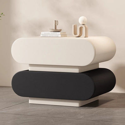 Contemporary Creative Microfiber Leather Solid Wood Rounded Square Nightstand 2-Drawer For Bedroom