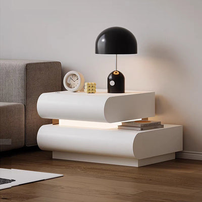 Contemporary Creative Microfiber Leather Solid Wood Curved Square Nightstand 2-Drawer For Bedroom