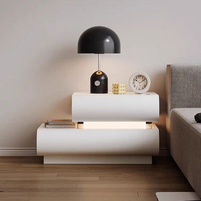 Contemporary Creative Microfiber Leather Solid Wood Curved Square Nightstand 2-Drawer For Bedroom