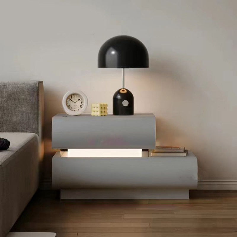 Contemporary Creative Microfiber Leather Solid Wood Curved Square Nightstand 2-Drawer For Bedroom