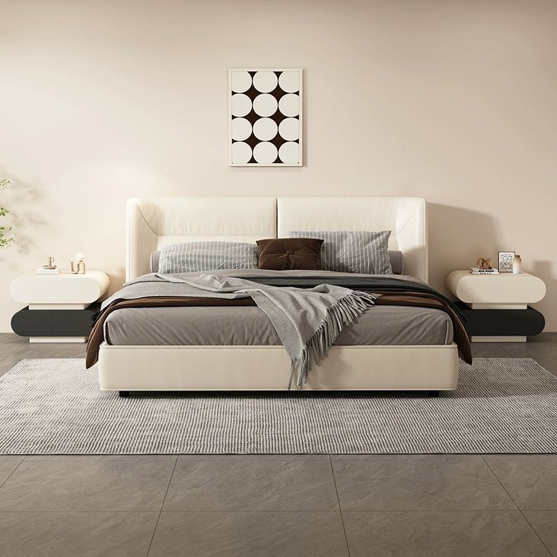 Moderne kreative Nachtkonsole aus Mikrofaserleder und Kiefernholz mit abgerundeter quadratischer Form, 2 Schubladen, für das Schlafzimmer 