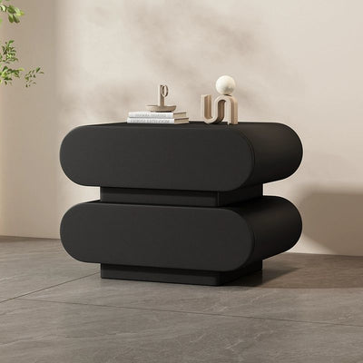 Contemporary Creative Microfiber Leather Solid Wood Rounded Square Nightstand 2-Drawer For Bedroom