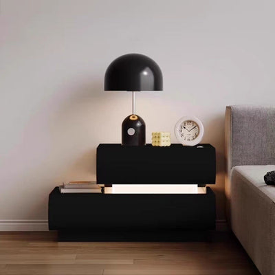 Contemporary Creative Microfiber Leather Solid Wood Curved Square Nightstand 2-Drawer For Bedroom